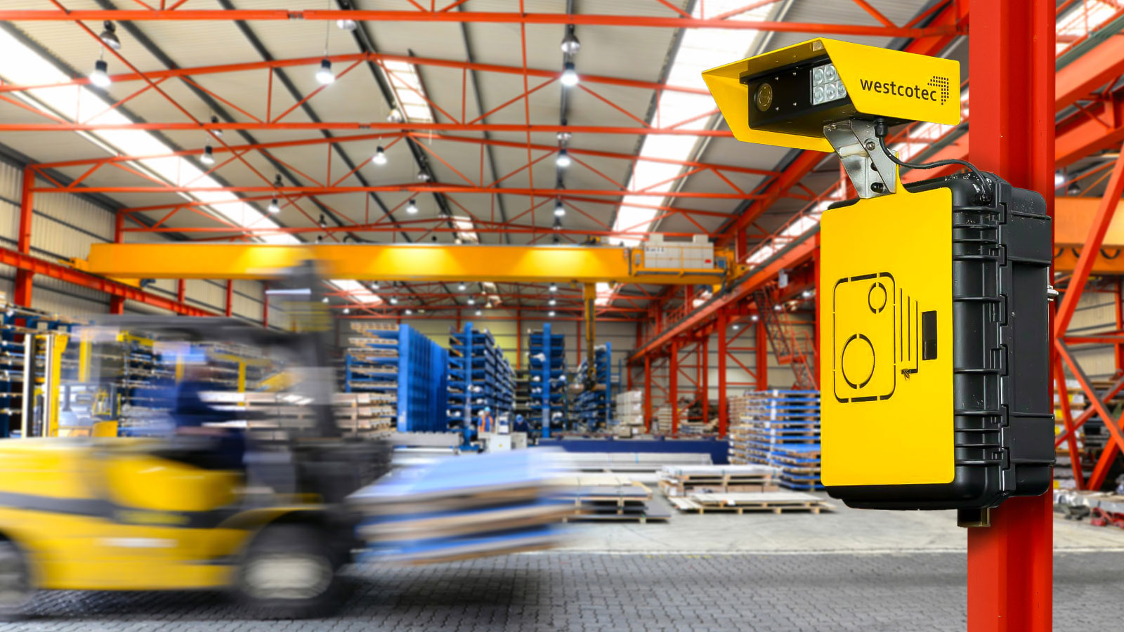 One of the many applications of Westcotec's ASWC; monitoring vehicles around machinery and forklifts in logistics centers. One of the many applications of Westcotec's ASWC; monitoring vehicles around machinery and forklifts in logistics centers.