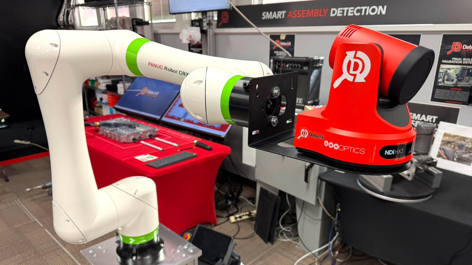At Automate 2026 Booth #3921, visitors will see a robotic demonstration featuring a FANUC cobot with a mounted PTZOptics pan/tilt/zoom camera, showing attendees how cameras, robotics, industrial AI, and in-factory computers can solve highly challenging inspections in production environments. At Automate 2026 Booth #3921, visitors will see a robotic demonstration featuring a FANUC cobot with a mounted PTZOptics pan/tilt/zoom camera, showing attendees how cameras, robotics, industrial AI, and in-factory computers can solve highly challenging inspections in production environments.