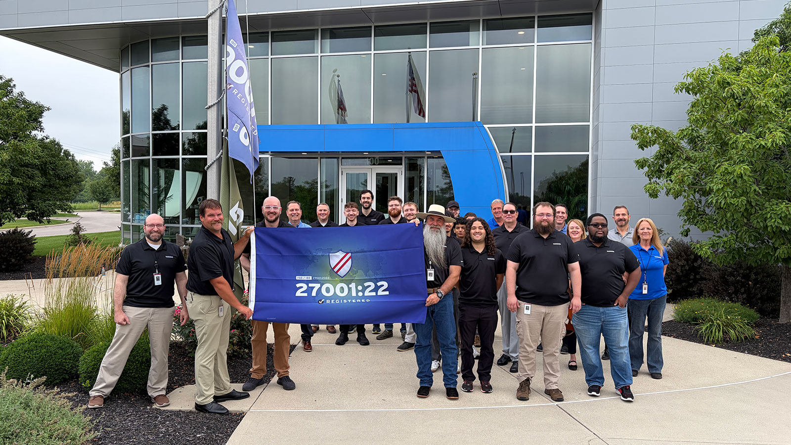 Yaskawa America, Inc. team photo after achieving certification to the ISO/IEC 27001:2022 standard for Information Security Management Systems (ISMS). Yaskawa America, Inc. team photo after achieving certification to the ISO/IEC 27001:2022 standard for Information Security Management Systems (ISMS).